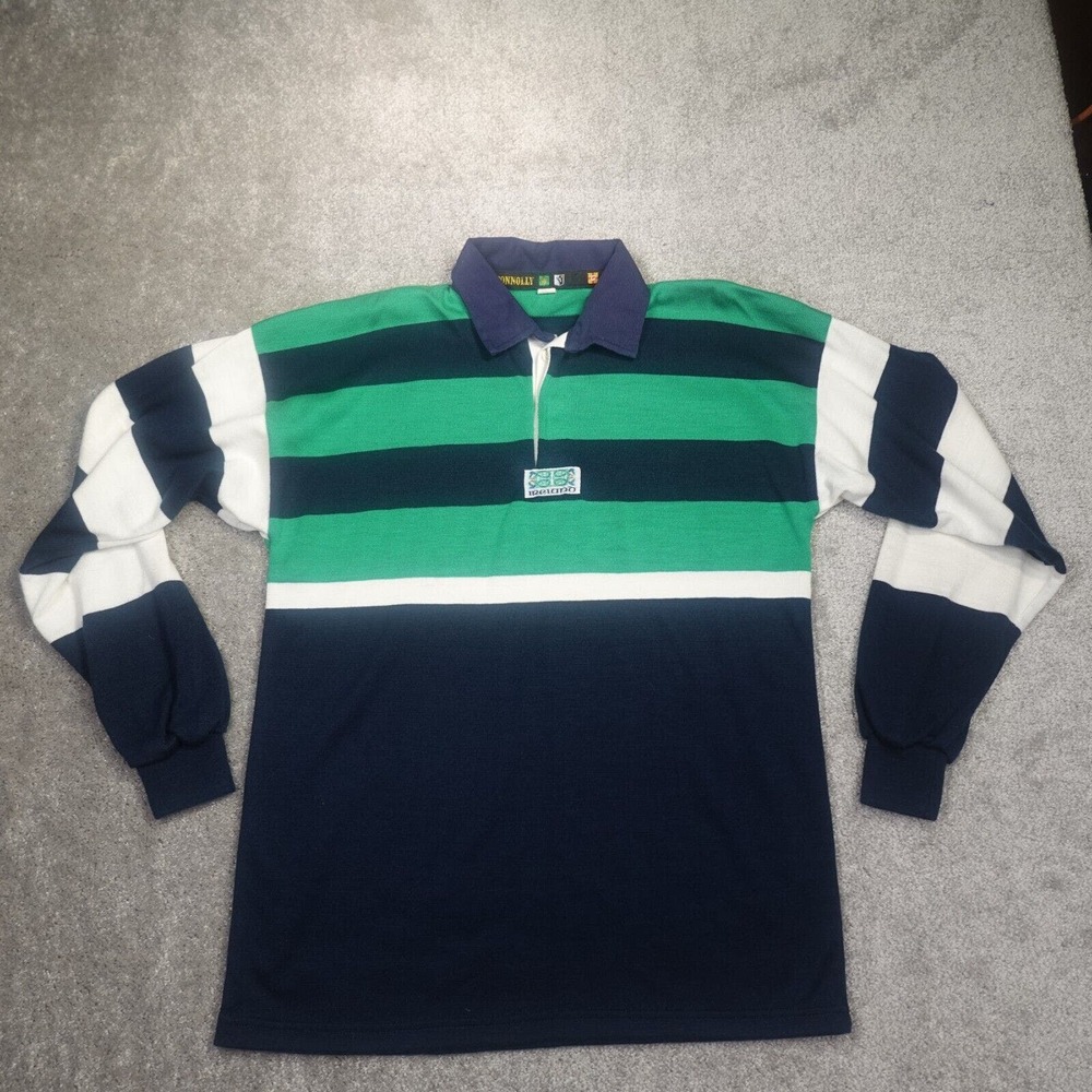 Connolly Ireland Rugby Shirt Mens Medium Blue Green White Striped Collared